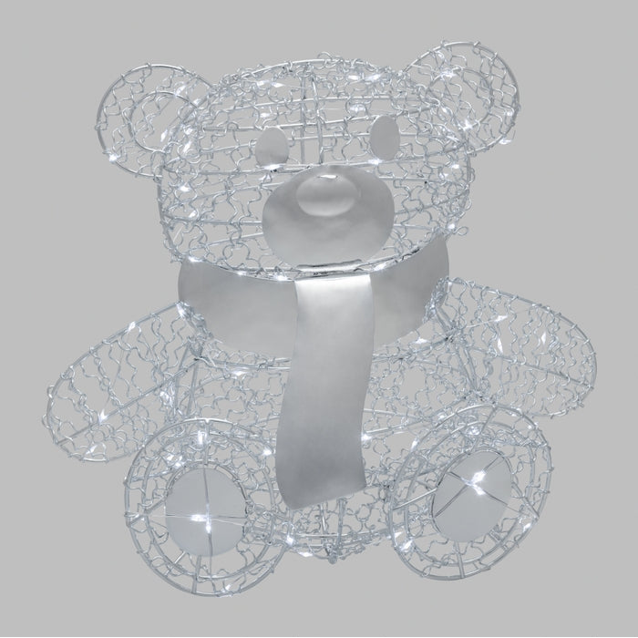Orsetto in metallo argento con luci a LED per decorazione natalizia 27 cm