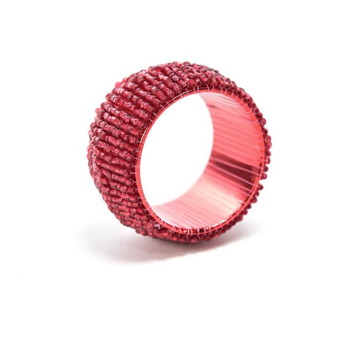 Anello per tovaglioli natalizio con perline 6 cm - rosso