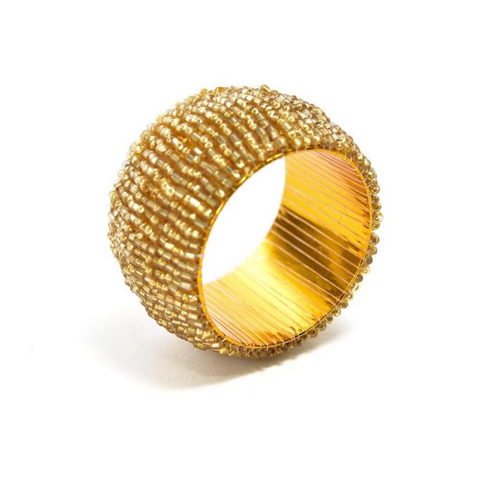 Anello per tovaglioli natalizio con perline 6 cm - oro