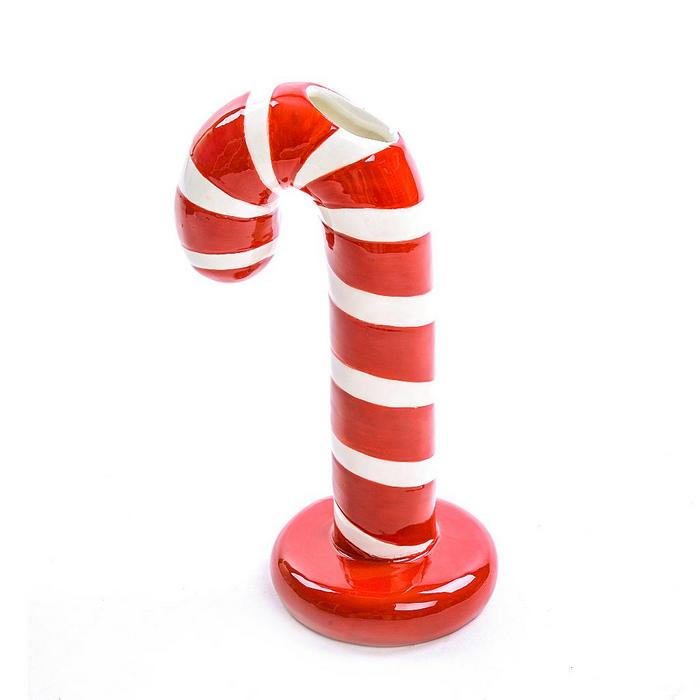 Vaso in ceramica a forma di bastoncino natalizio 17 cm