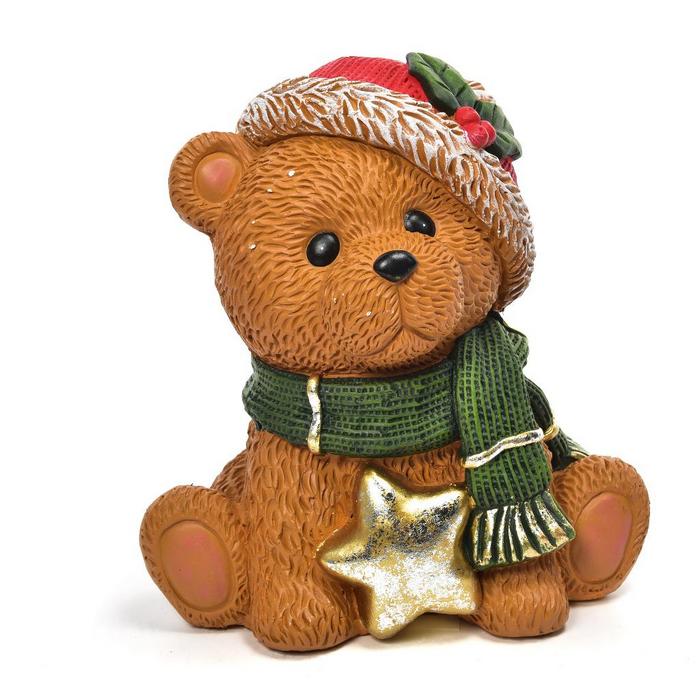 Orsetto in poliresina per decorazione natalizia con stellina 30 cm