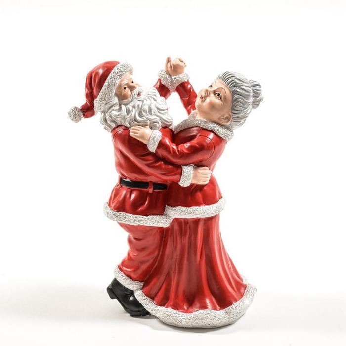 Coppia natalizia danzante in resina per decorazione 24 cm