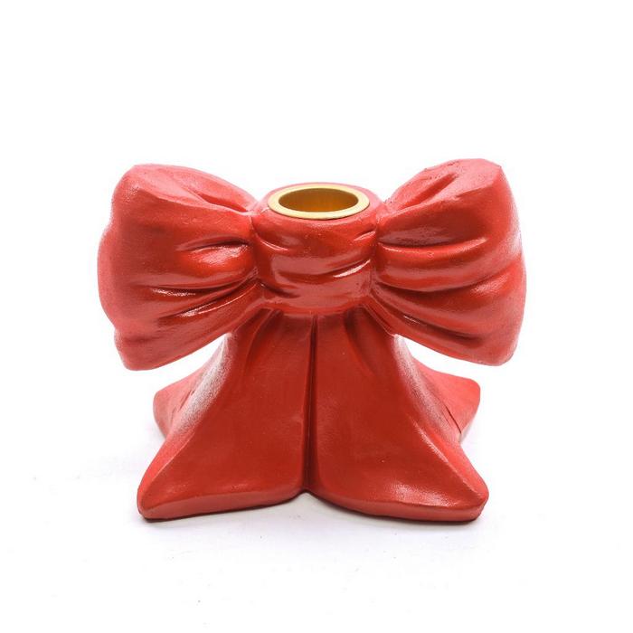 Porta candela rosso a forma di fiocco per decorazione natalizia 9 cm