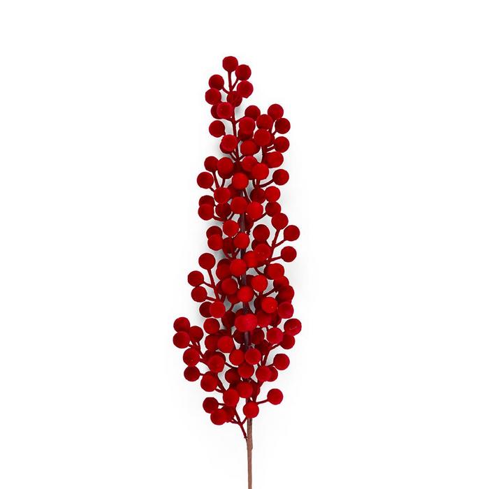 Ramo con bacche floccate per decorazione natalizia 70 cm