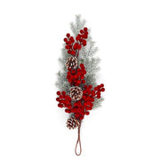 Dietroporta con bacche floccate e foglie per decorazione natalizia 65 cm