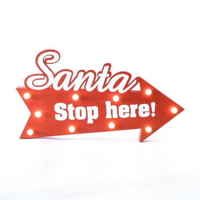 Freccia segnaletica Santa Stop Here con LED a batteria 44 cm