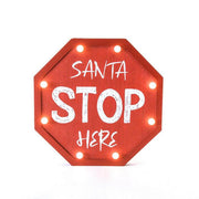 Cartello Santa Stop Here per decorazione natalizia con LED a batteria 30 cm