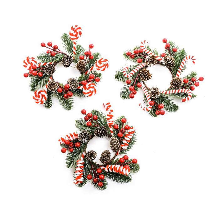 Girocandela natalizio con bastoncini e pigne 21 cm