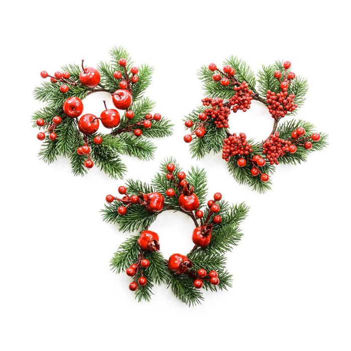 Girocandela natalizio con palline e bacche 23 cm