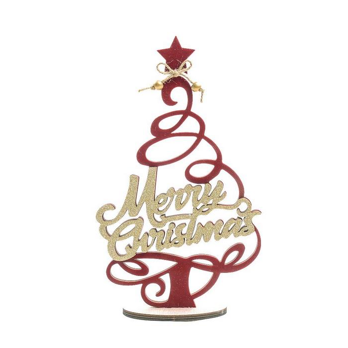 Albero in legno con scritta merry christmas per decorazione natalizia 30 cm