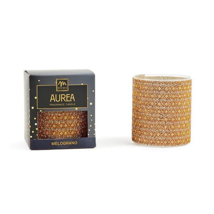 Candela profumata dorata con strass 380 gr