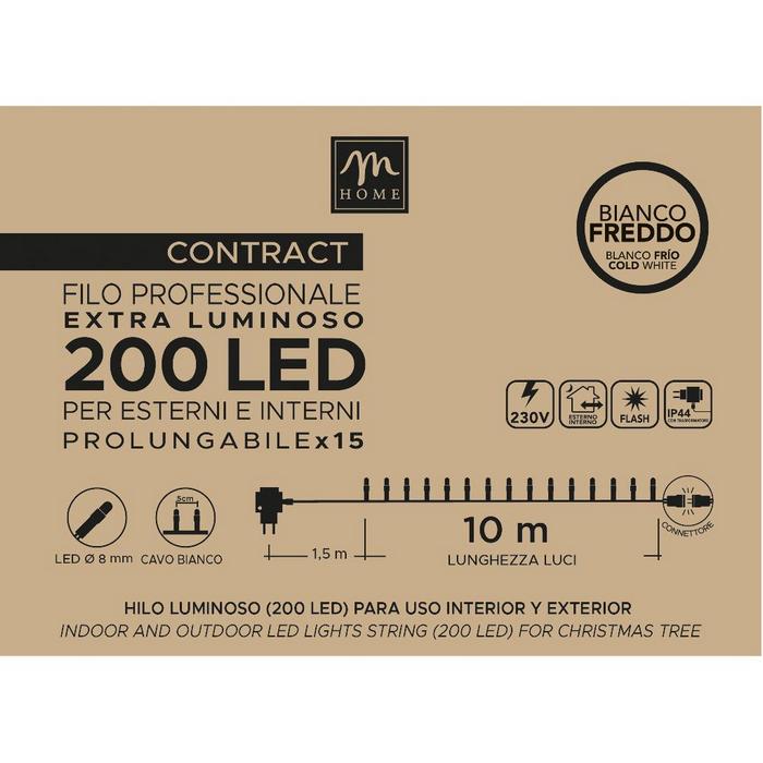 Filo professionale extra luminoso 200 LED prolungabile bianco freddo con flash