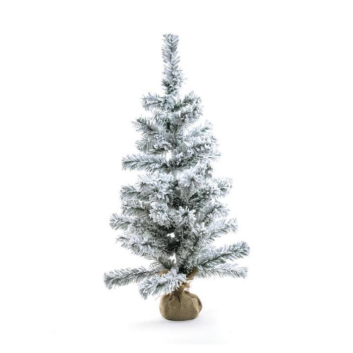 Albero di Natale innevato con base in juta