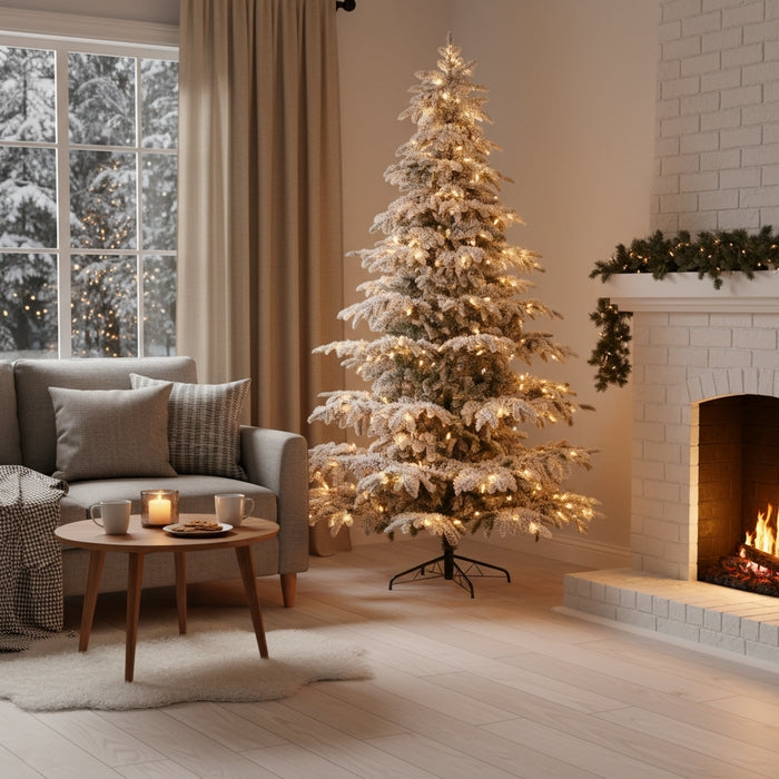 Albero di Natale innevato realistico con luci bianco caldo - Salice