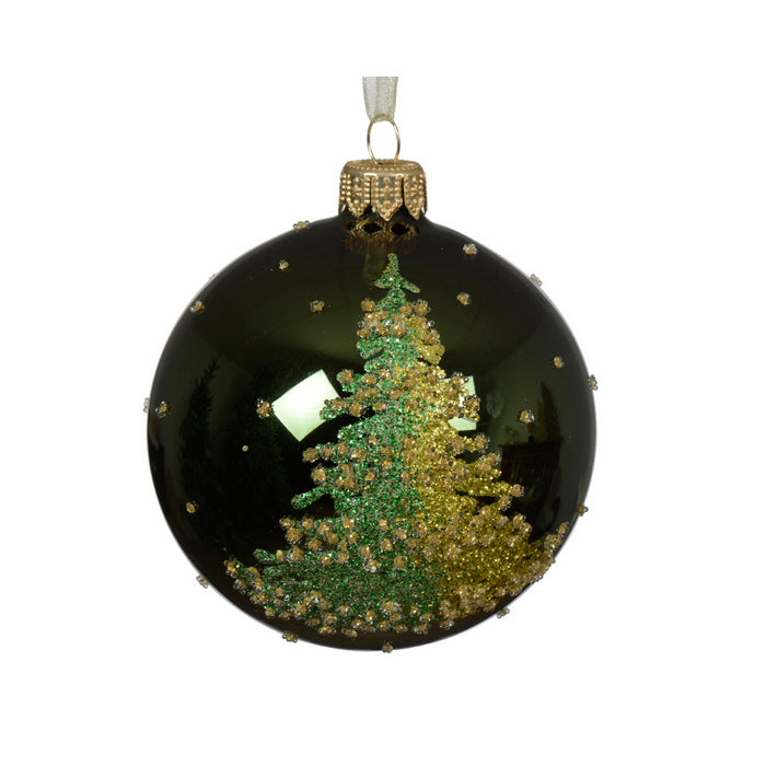 Pallina natalizia in vetro con albero di natale 8 cm