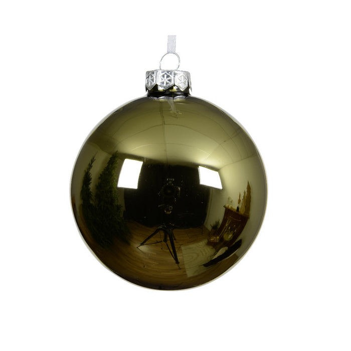 Pallina di natale in vetro verde rosmarino lucido