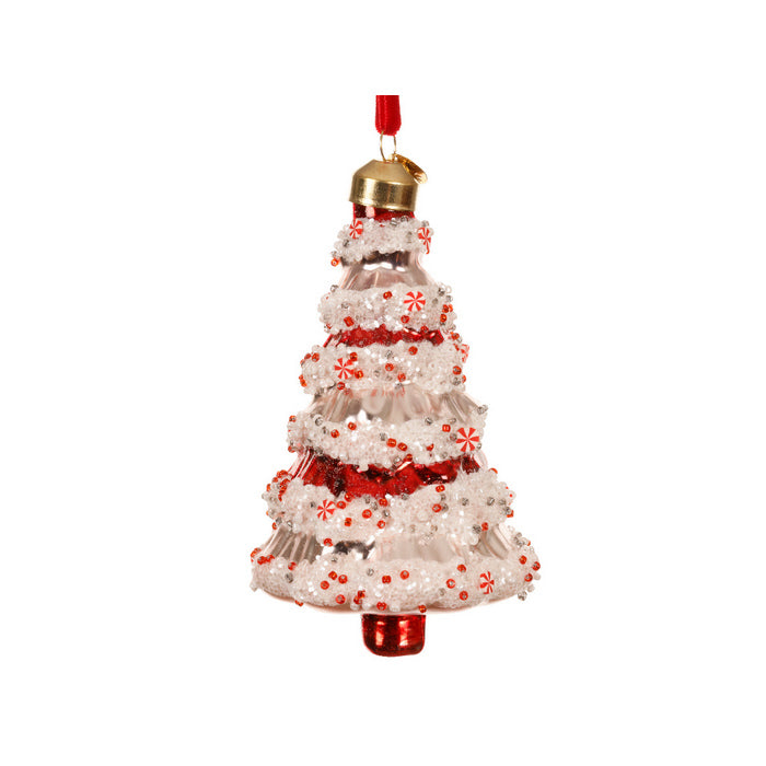 Decorazione natalizia da appendere albero con paillettes, perline e neve 12 cm