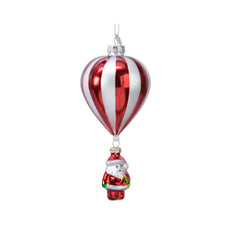 Decorazione natalizia da appendere, mongolfiera a strisce con babbo 15 cm