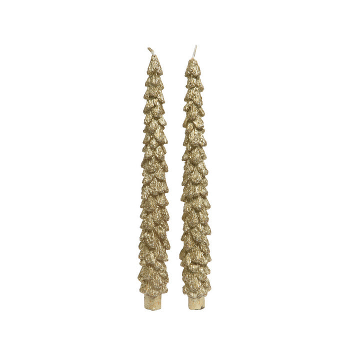 Set 2 candele natalizie a forma di albero con glitter