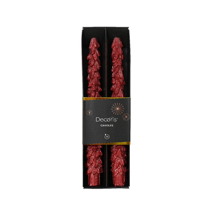 Set 2 candele natalizie a forma di albero con glitter