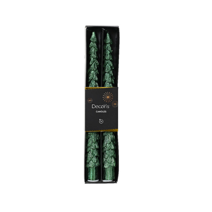 Set 2 candele natalizie a forma di albero con glitter
