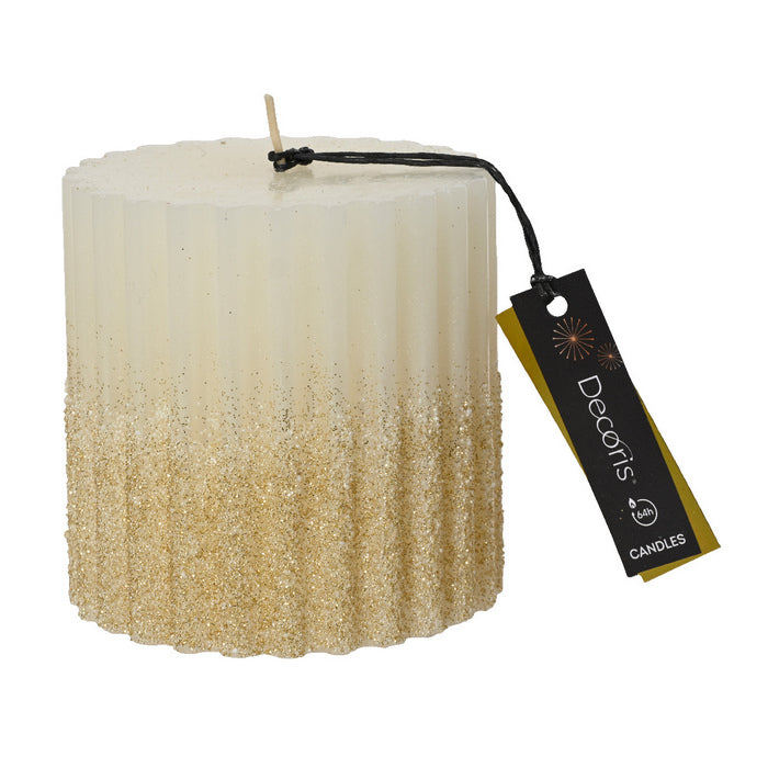 Candela paraffina cilindrica con glitter 10 cm