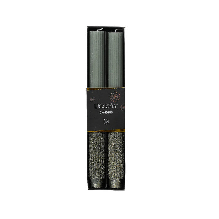 Set 2 candele paraffina cilindrica con glitter 26 cm