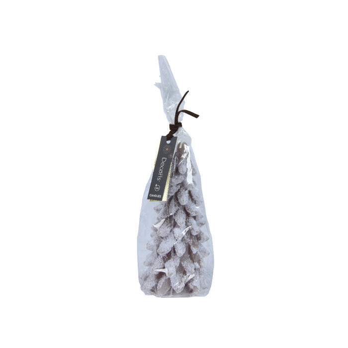 Candela a forma di abete innevato con glitter 16 cm