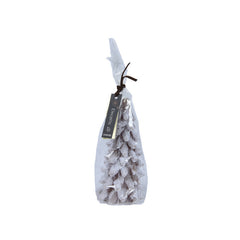 Candela a forma di abete innevato con glitter 16 cm
