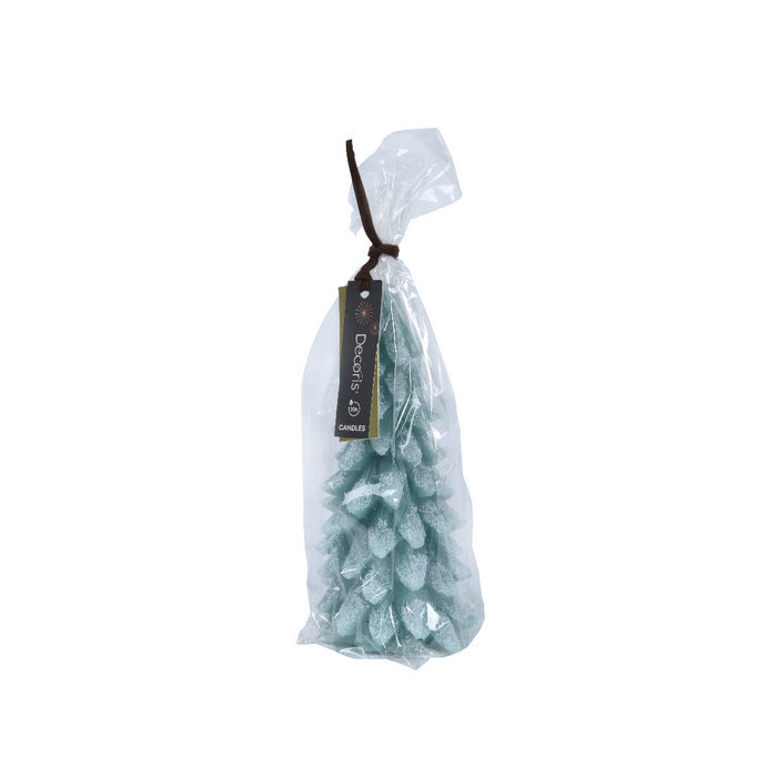 Candela a forma di abete innevato con glitter 16 cm