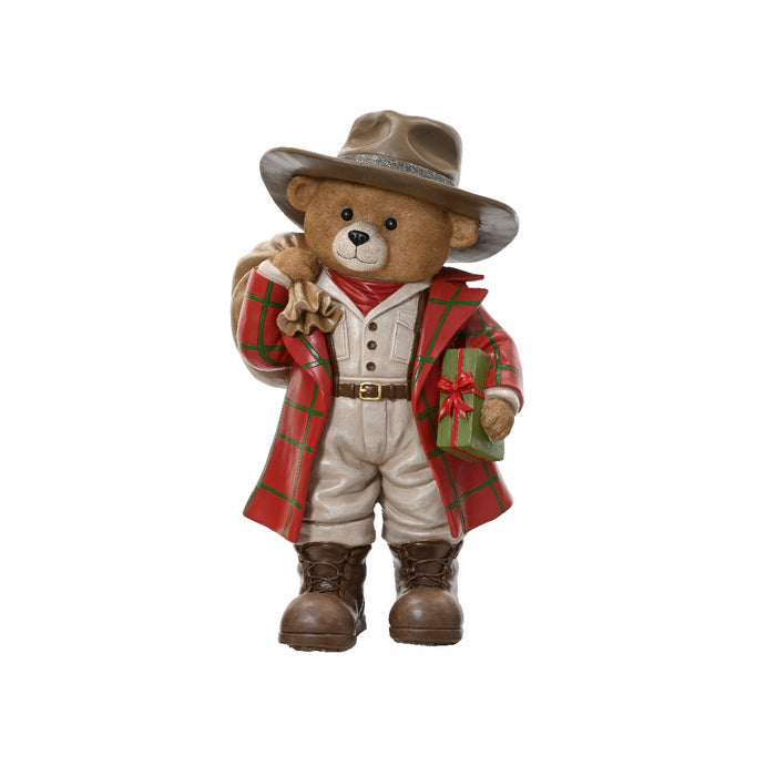 Statua orso in poliresina per decorazione natalizia 62 cm