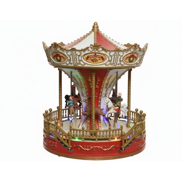 Giostra natalizia con LED multicolore con movimento e musica 28 cm