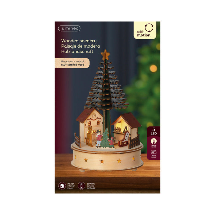 Paesaggio natalizio in compensato con LED 25 cm