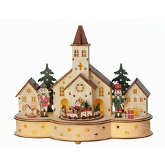 Paesaggio natalizio in compensato con LED 30 cm