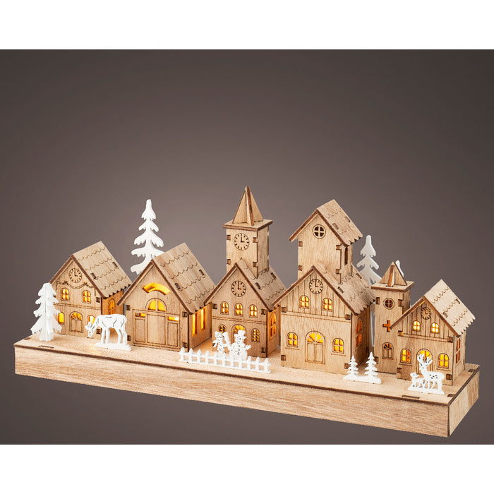 Villaggio natalizio in legno compensato con LED 30 cm