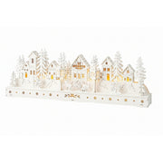 Villaggio natalizio in legno compensato bianco con LED 45 cm