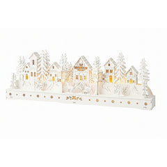 Villaggio natalizio in legno compensato bianco con LED 45 cm