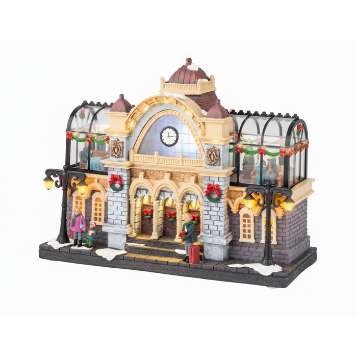 Stazione natalizia in poliresina con LED e musica