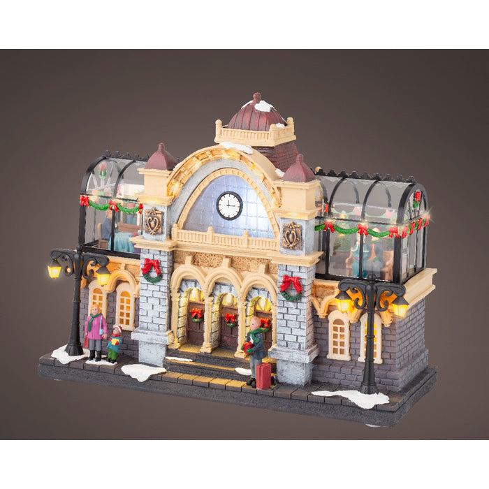 Stazione natalizia in poliresina con LED e musica