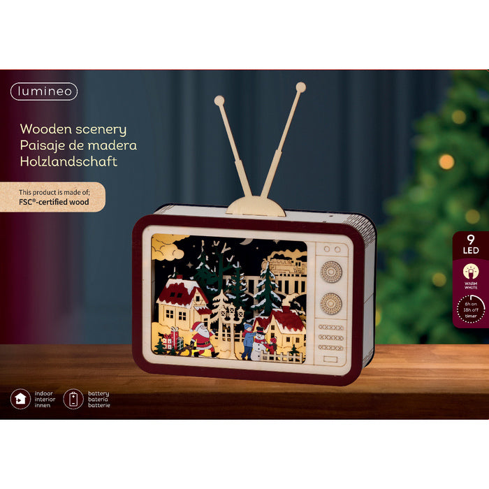 TV natalizia per decorazione in compensato con LED