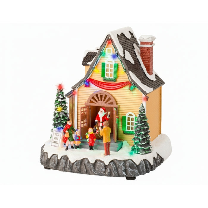 Casa di babbo natale per decorazione natalizia in poliresina con LED