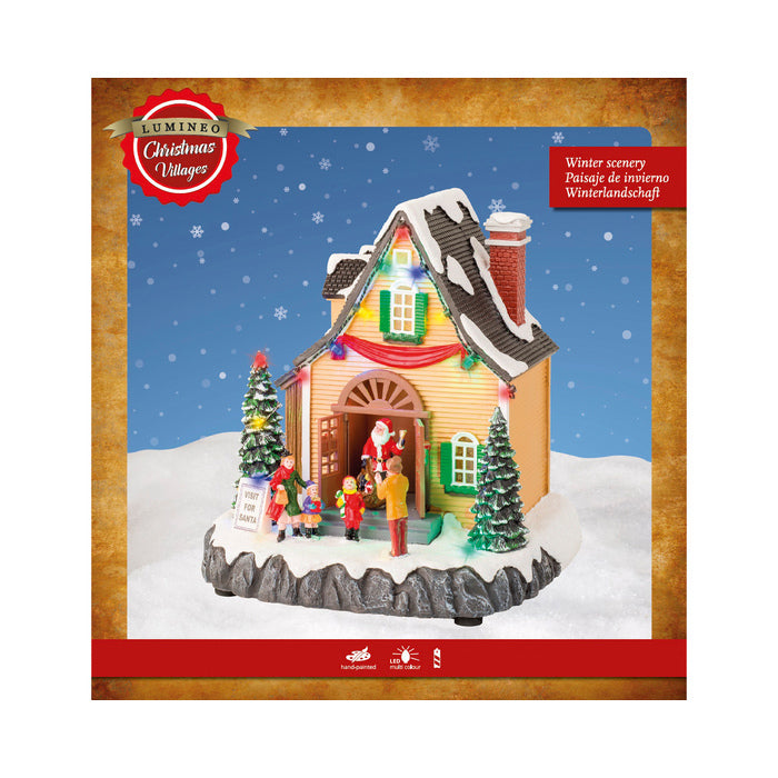 Casa di babbo natale per decorazione natalizia in poliresina con LED