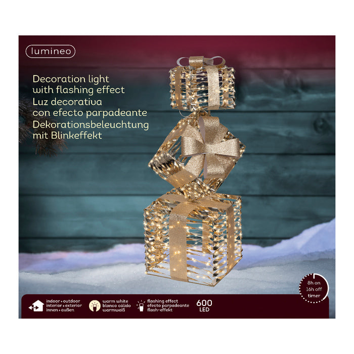 Decorazione natalizia pacchi regalo luminosi 600 LED, 73 cm