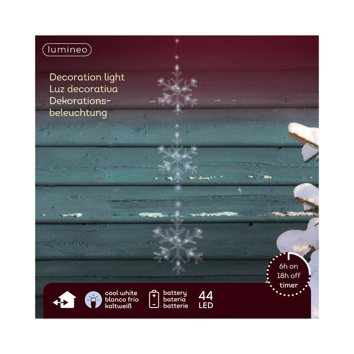 Decorazione luminosa con fiocchi di neve, 44 LED a batteria, 62 cm