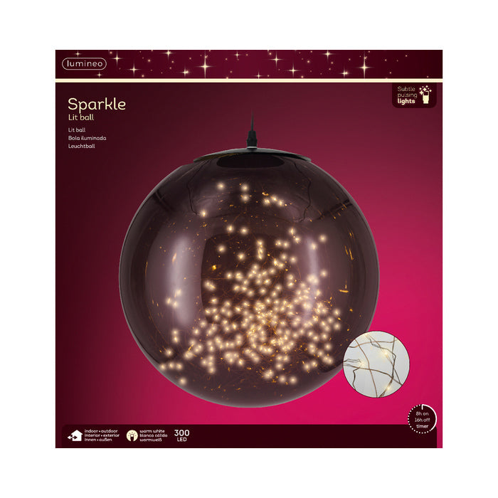 Sfera luminosa nera per decorazione con micro LED bianco caldo a batteria