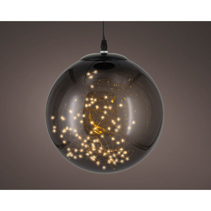 Sfera luminosa nera per decorazione con micro LED bianco caldo a batteria