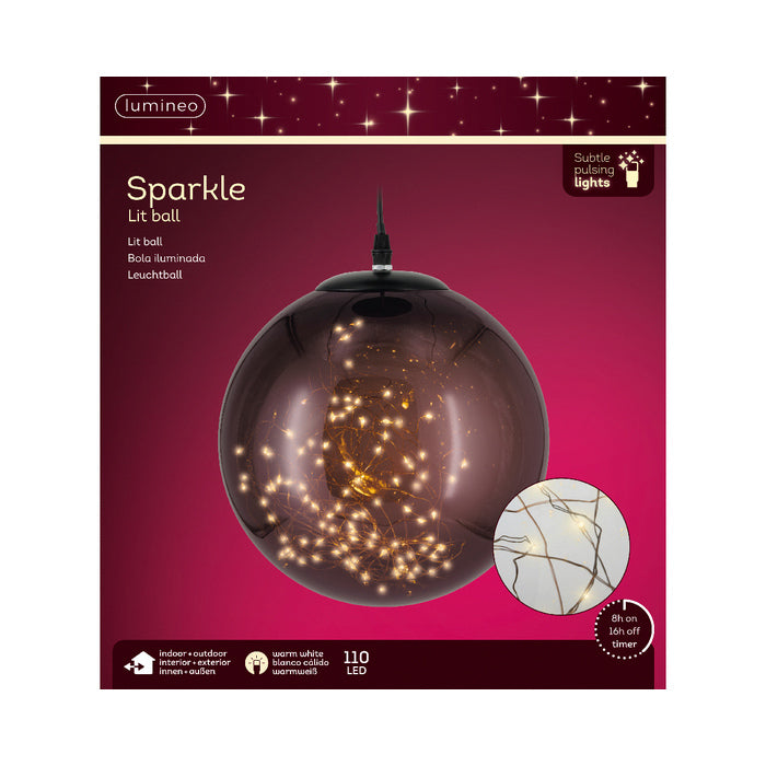 Sfera luminosa nera per decorazione con micro LED bianco caldo a batteria