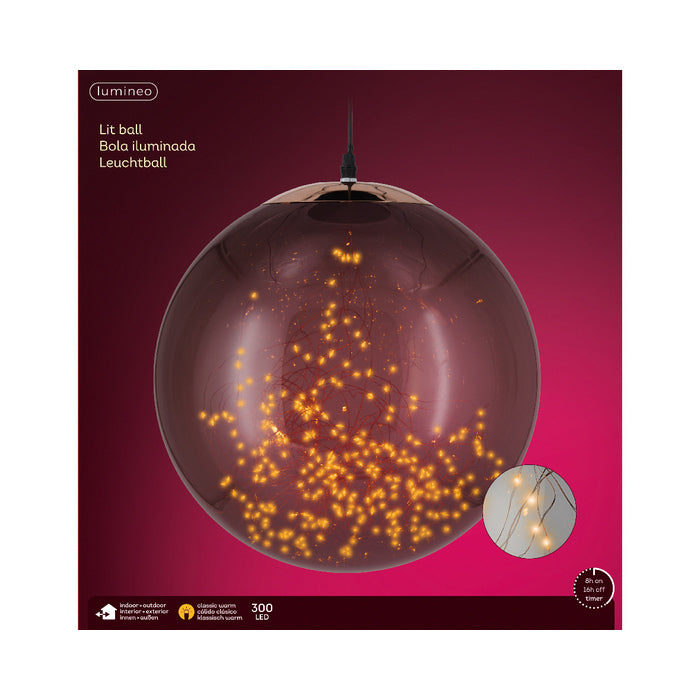 Sfera luminosa fumè per decorazione con micro LED bianco caldo a batteria