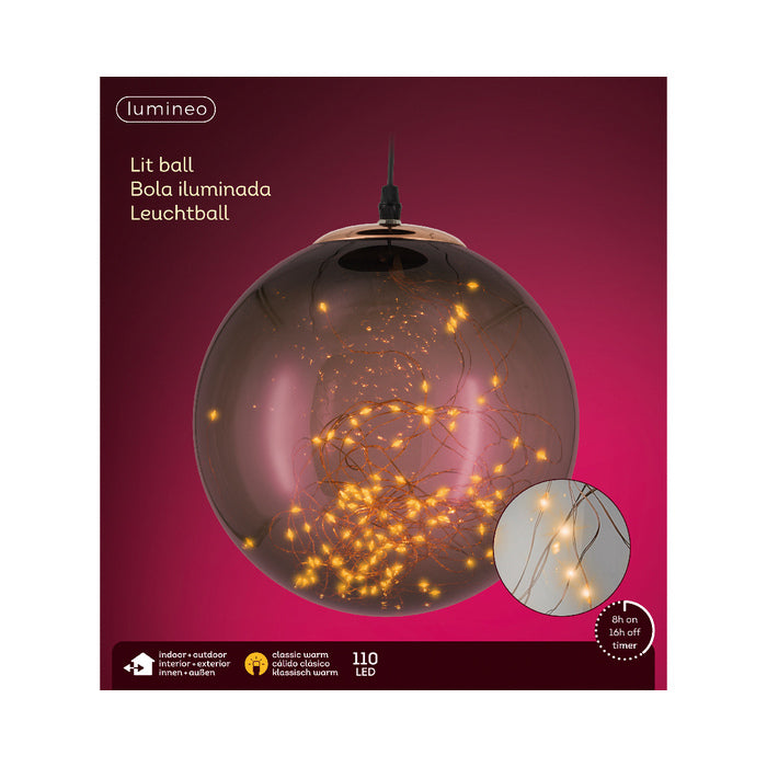 Sfera luminosa fumè per decorazione con micro LED bianco caldo a batteria