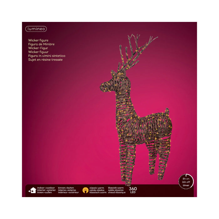 Renna in vimini per decorazione natalizia con 360 LED interno/esterno 104 cm